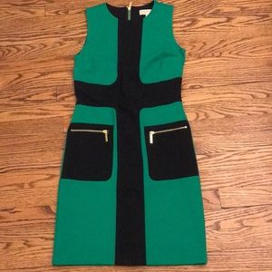 Green and Navy dress with zipper pockets